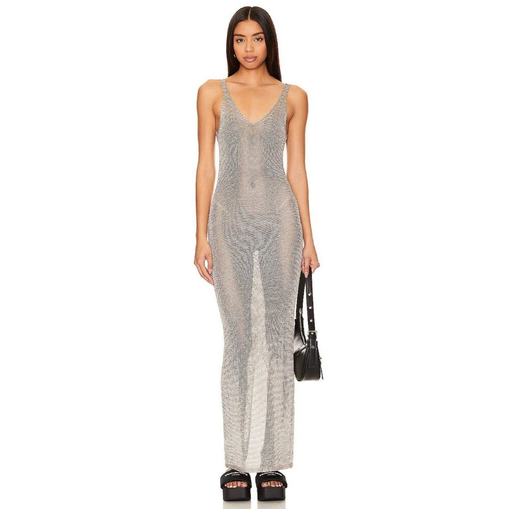 superdown Egon Maxi Dress in Gold New Womens Long Metallic Knit - Picture 11 of 11